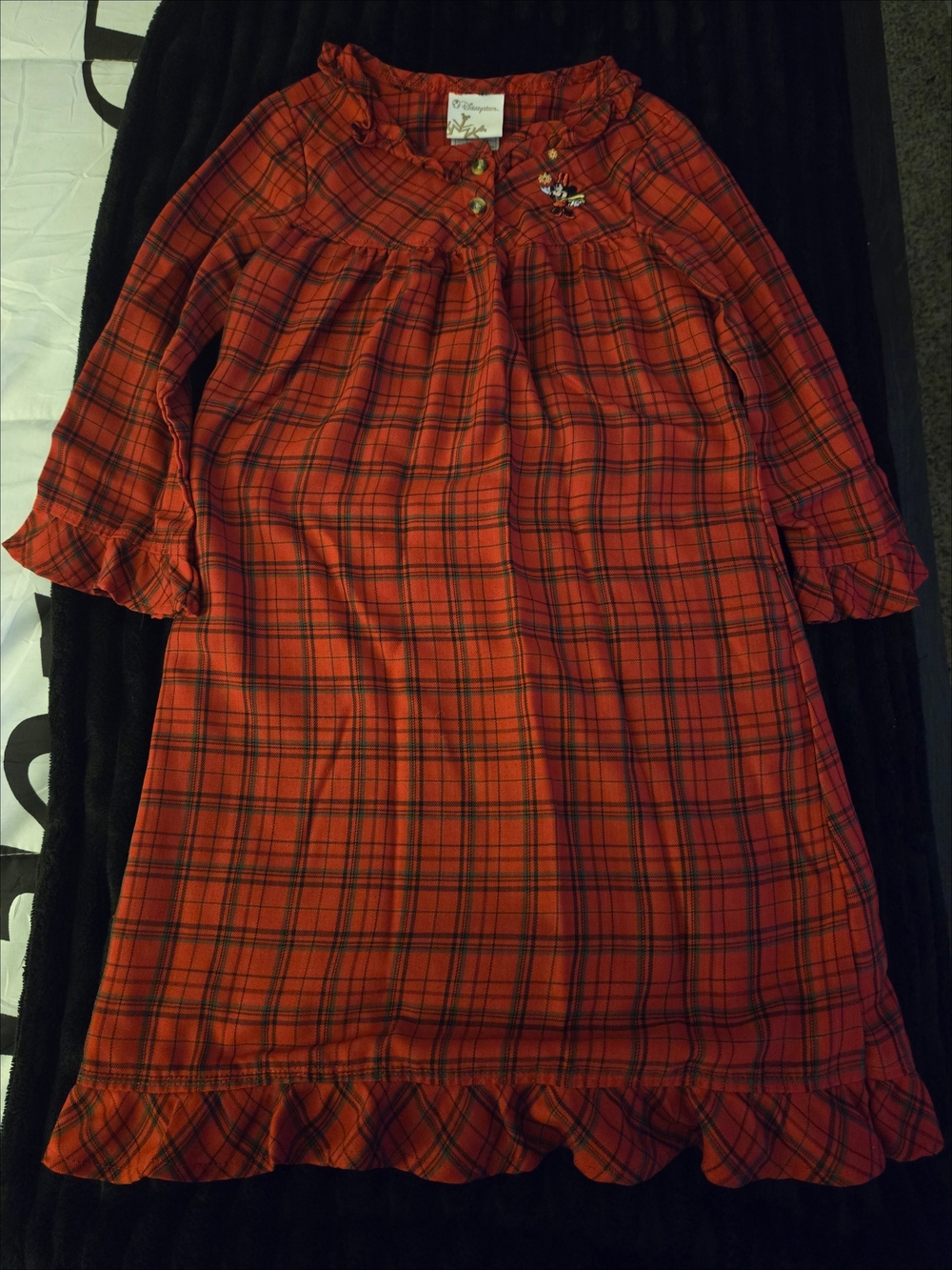 Disney Store Minnie Mouse Red Plaid Holiday Kids Nightgown PJs Ruffle XS EUC